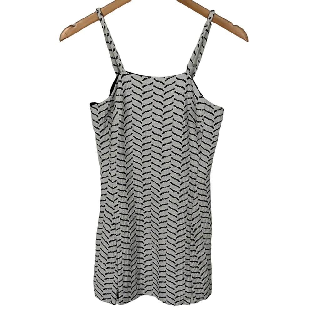 AYR The Chick Jacquard Mini Tweed Slit Dress White Blue Sz 2